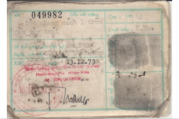 Military Identification card - Issued to Tran Trong An Son 02